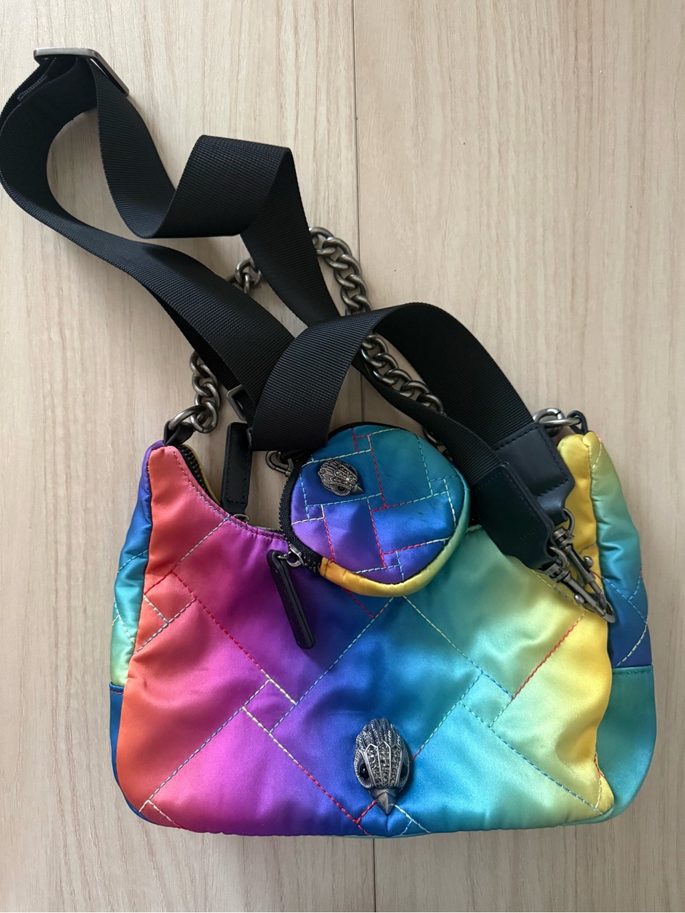 Kurt Geiger Rainbow Quilted Satin Crossbody Bag with Coin Pouch